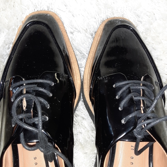 ZARA BLACK PATENT FLATFORM OXFORDS - Picture 2 of 7